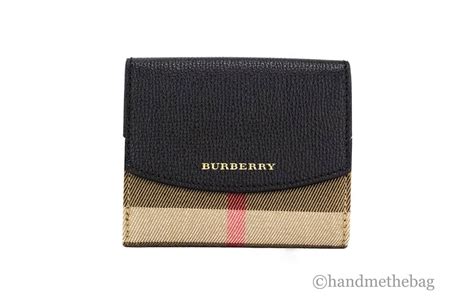 NEW Burberry Luna Black Leather House Check Canvas Coin 